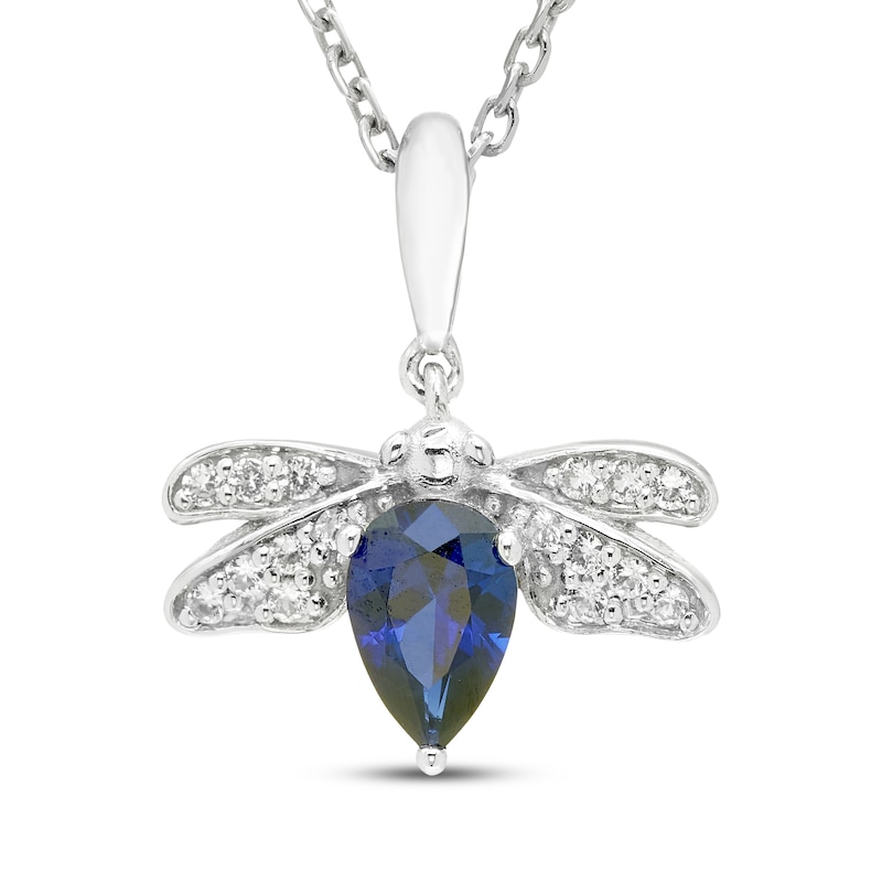 Main Image 1 of Pear-Shaped Blue Lab-Created Sapphire & White Lab-Created Sapphire Bee Necklace Sterling Silver 18&quot;