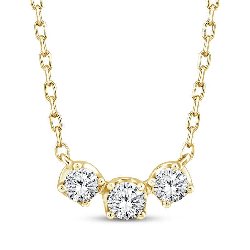 Main Image 1 of Memories Moments Magic Diamond Three-Stone Necklace 1/3 ct tw 10K Yellow Gold 17.5&quot;