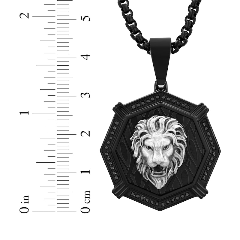 Main Image 4 of Men's Black Diamond Lion Head Octagon Necklace 1/2 ct tw Stainless Steel & Black Ion Plating 24&quot;