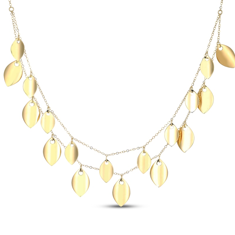 Main Image 1 of Layered Leaves Necklace 18K Yellow Gold-Plated Sterling Silver 17&quot;