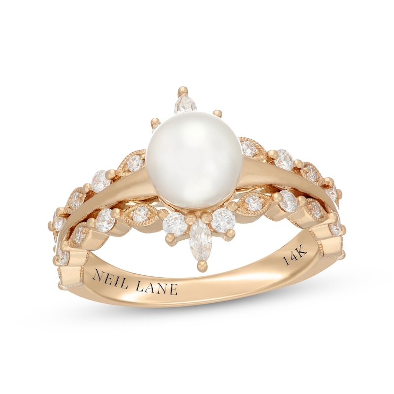 Main Image 1 of Neil Lane Cultured Akoya Pearl & Diamond Engagement Ring 1/2 ct tw 14K Yellow Gold