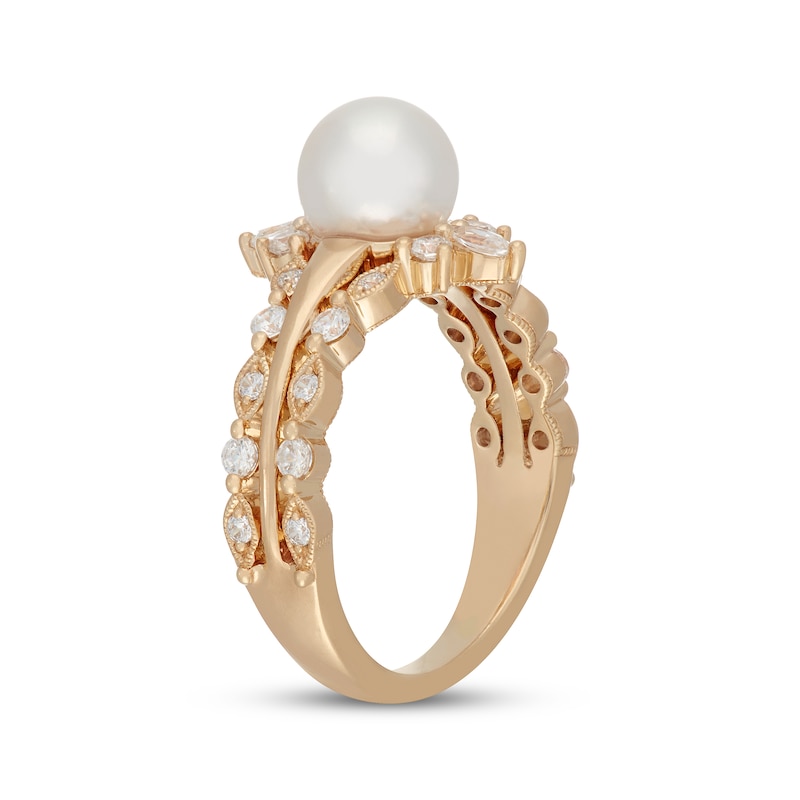 Main Image 2 of Neil Lane Cultured Akoya Pearl & Diamond Engagement Ring 1/2 ct tw 14K Yellow Gold