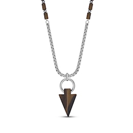 Men's Tiger's Eye Quartz Arrow Necklace Stainless Steel 24&quot;