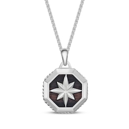 Men's Wood Inlay Star Necklace Stainless Steel 24&quot;