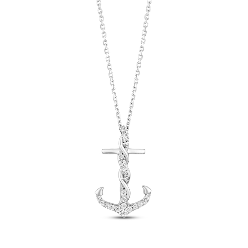 Main Image 1 of Hallmark Diamonds Anchor Necklace 1/6 ct tw Sterling Silver 18&quot;