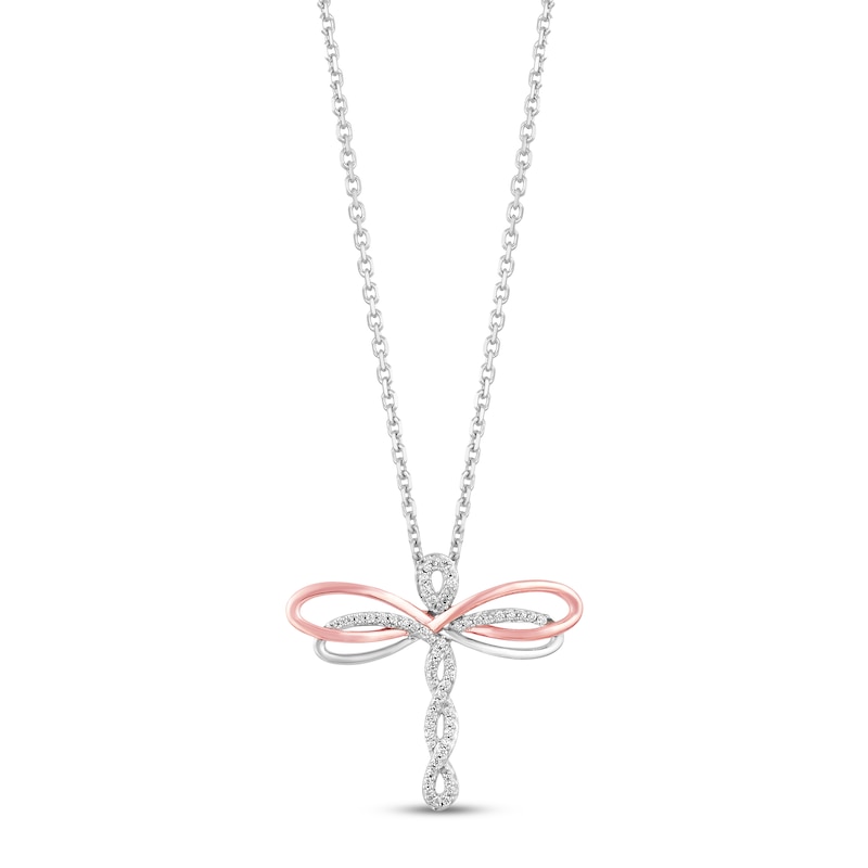 Main Image 1 of Hallmark Diamonds Dragonfly Necklace 1/10 ct tw Sterling Silver & 10K Rose Gold 18&quot;