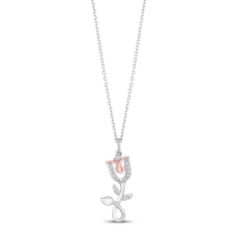 Main Image 1 of Hallmark Diamonds Flower Necklace 1/15 ct tw Sterling Silver & 10K Rose Gold 18&quot;