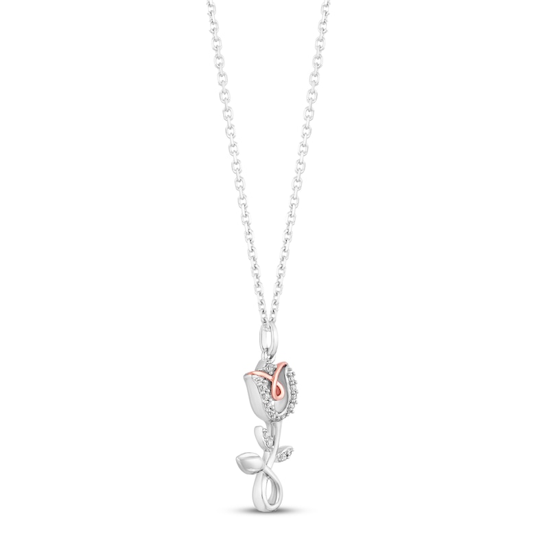 Main Image 2 of Hallmark Diamonds Flower Necklace 1/15 ct tw Sterling Silver & 10K Rose Gold 18&quot;