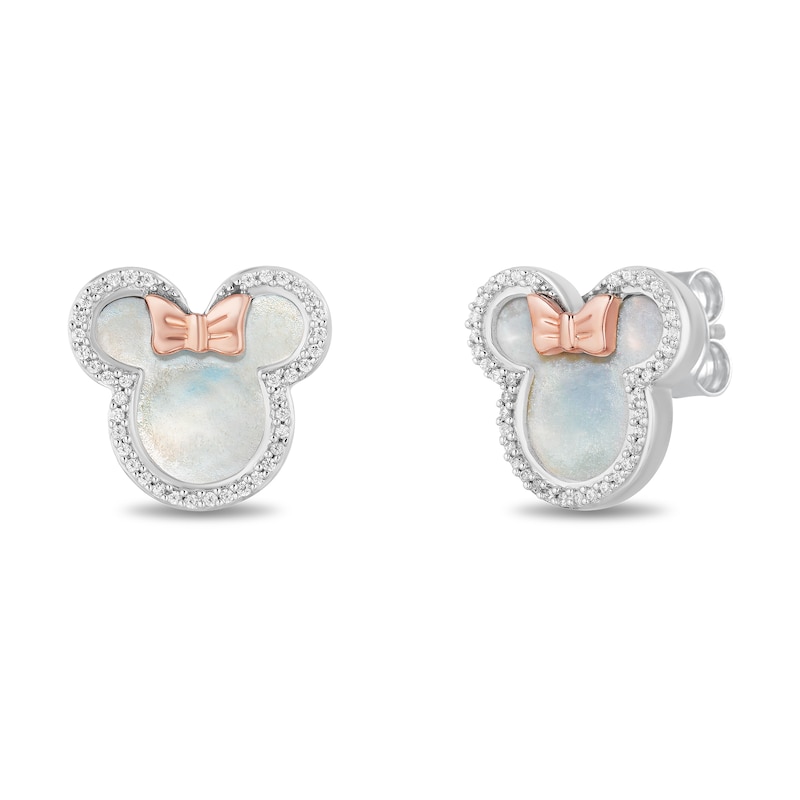 Main Image 1 of Disney Treasures Minnie Mouse Mother of Pearl & Diamond Earrings 1/6 ct tw 10K Rose Gold & Sterling Silver