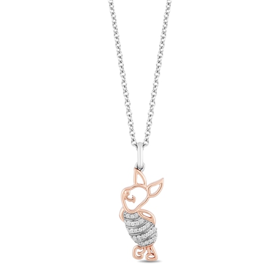 Disney Treasures Winnie the Pooh "Piglet" Diamond Necklace 1/20 ct tw 10K Rose Gold & Sterling Silver 17