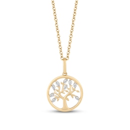 Hallmark Diamonds Tree of Life Necklace 1/20 ct tw 10K Yellow Gold 18&quot;