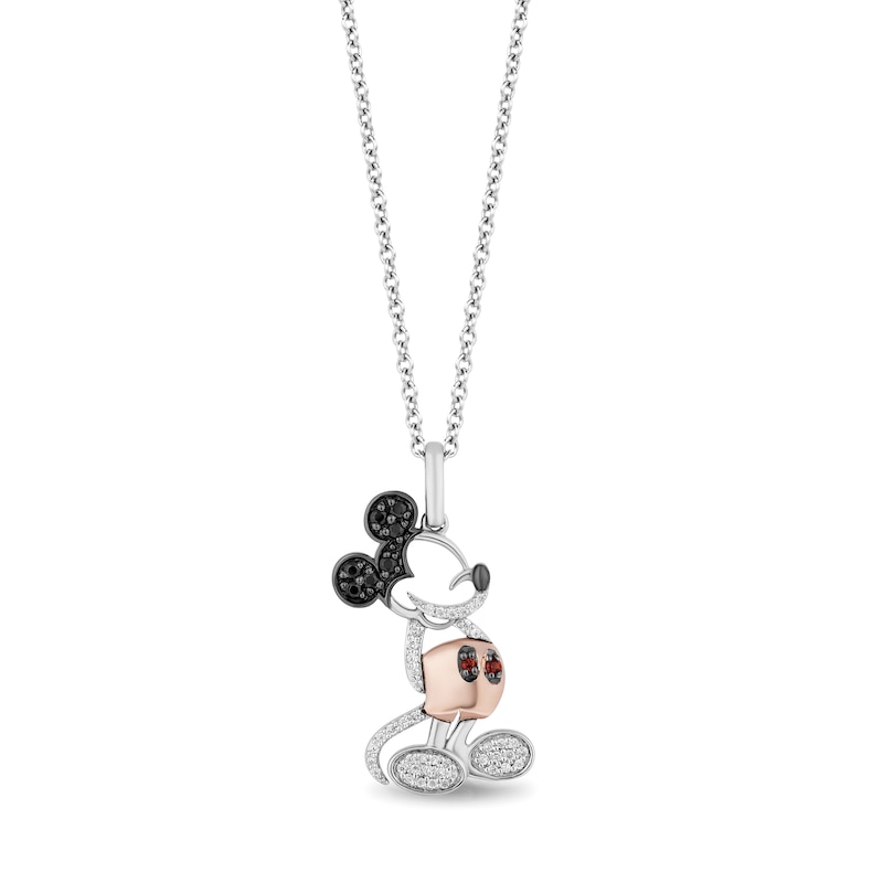 Main Image 1 of Disney Treasures Mickey Mouse Garnet & Diamond Necklace 1/6 ct tw Sterling Silver & 10K Rose Gold 19&quot;