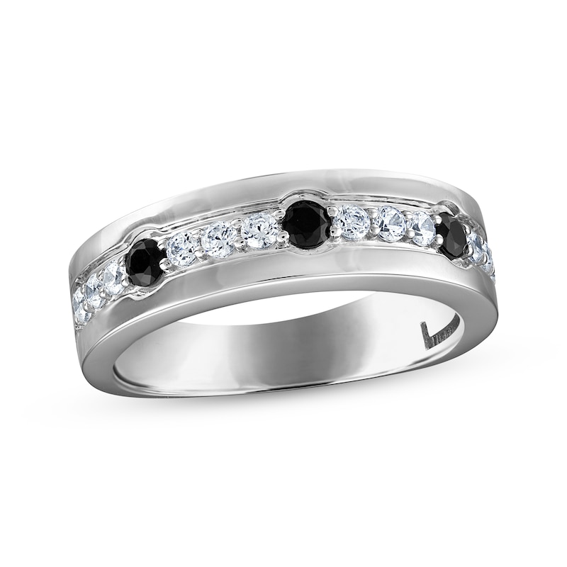 Main Image 1 of Men's Black & White Diamond Wedding Ring 3/4 ct tw 10K White Gold