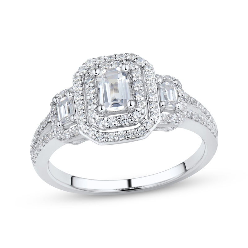 Main Image 1 of Emerald-Cut Diamond Three-Stone Engagement Ring 1 ct tw 14K White Gold