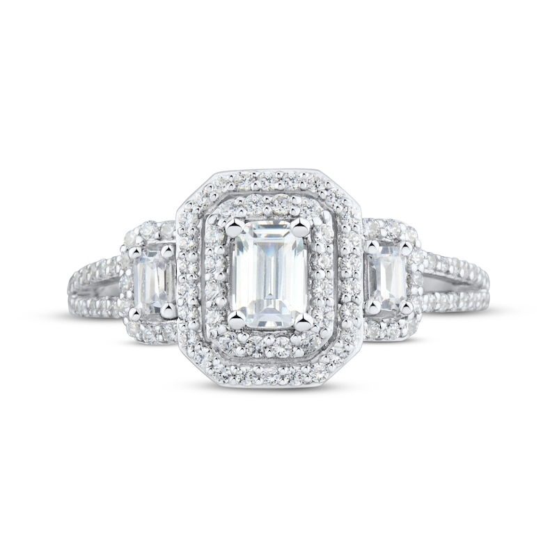 Main Image 3 of Emerald-Cut Diamond Three-Stone Engagement Ring 1 ct tw 14K White Gold