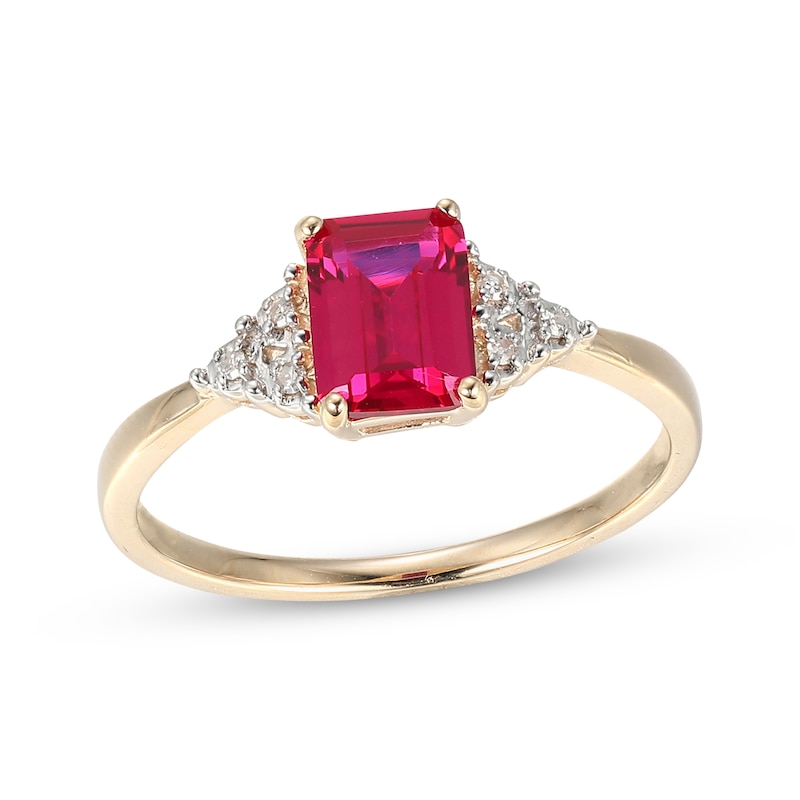 Emerald-Cut Lab-Created Ruby & Diamond Accent Ring 10K Yellow Gold