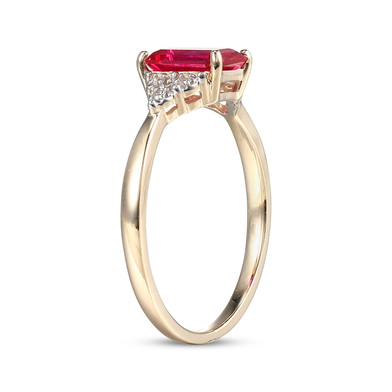 Emerald-Cut Lab-Created Ruby & Diamond Accent Ring 10K Yellow Gold