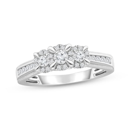 Memories Moments Magic Three Stone Diamond Engagement Ring 1/2 ct tw Round-cut 10K White Gold
