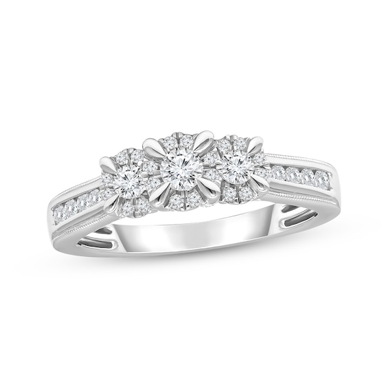 Memories Moments Magic Three Stone Diamond Engagement Ring 1/2 ct tw Round-cut 10K White Gold