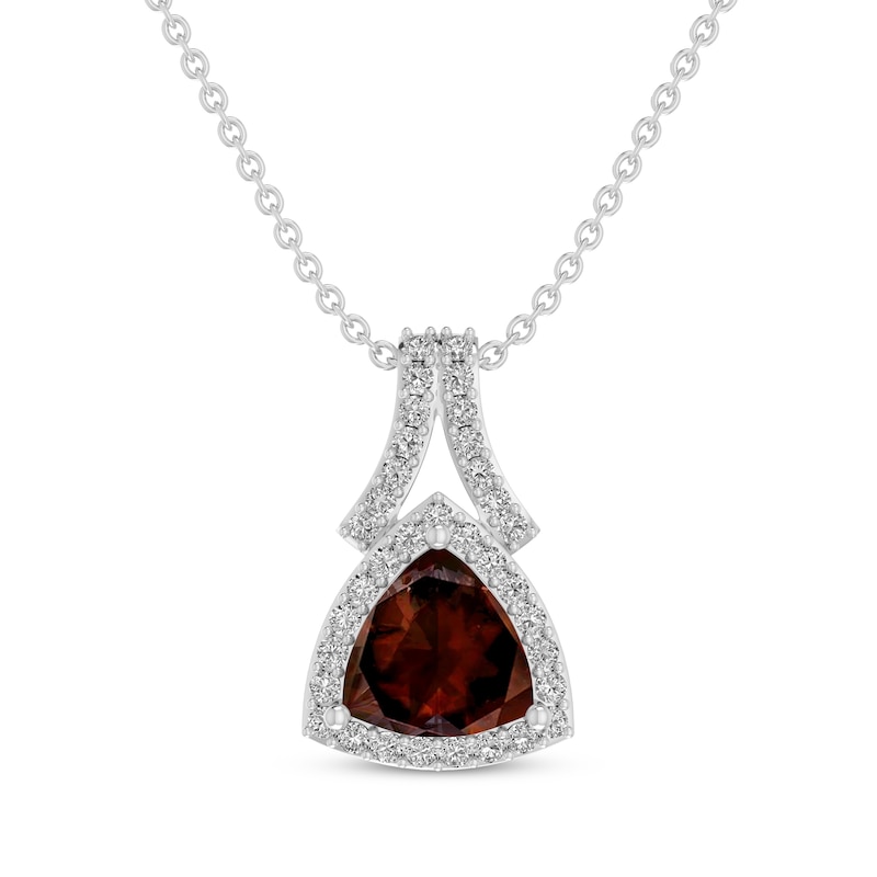 Main Image 1 of Trillion-Cut Garnet & White Lab-Created Sapphire Necklace Sterling Silver 18&quot;