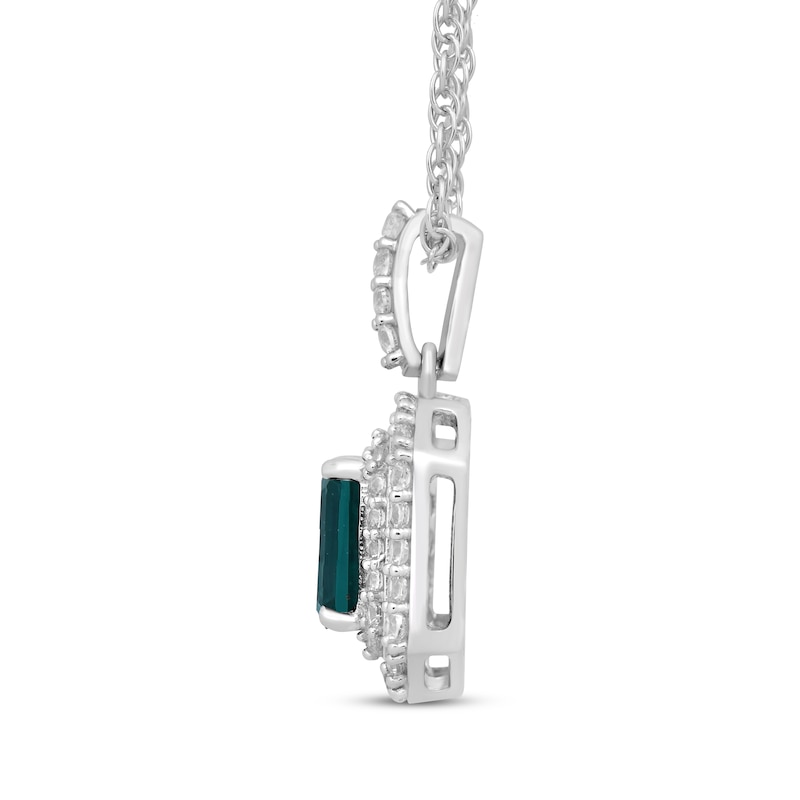 Octagon-Cut Lab-Created Emerald & White Lab-Created Sapphire Double Halo Necklace Sterling Silver 18"