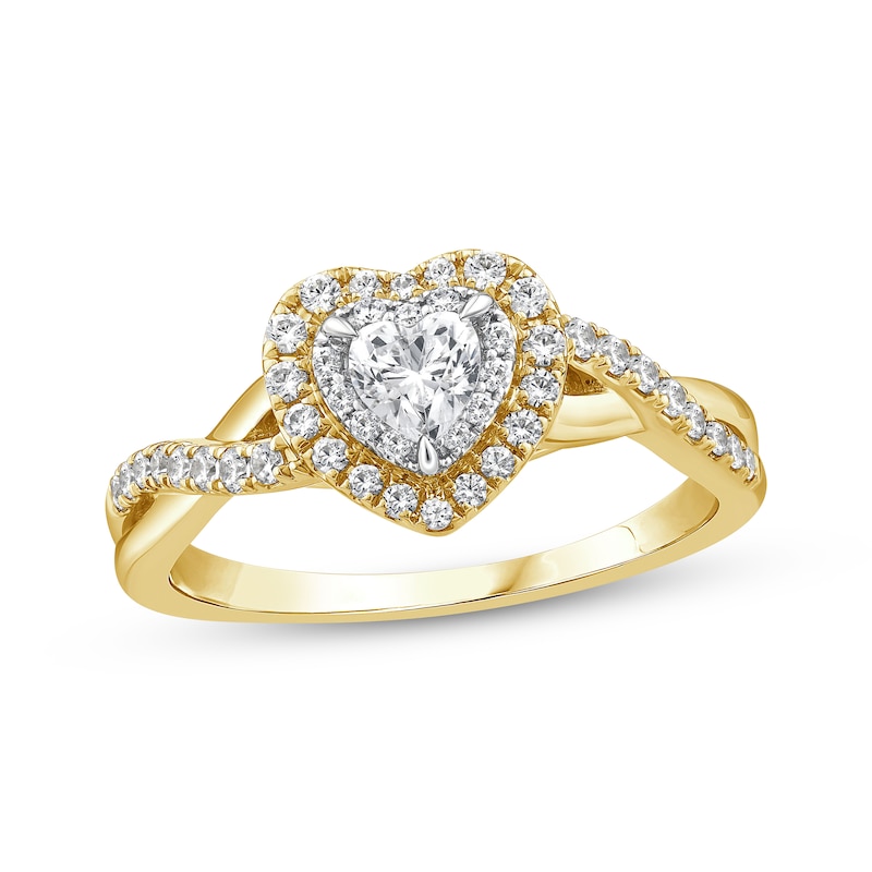 Main Image 1 of Heart-Shaped Diamond Halo Engagement Ring 5/8 ct tw 14K Yellow Gold