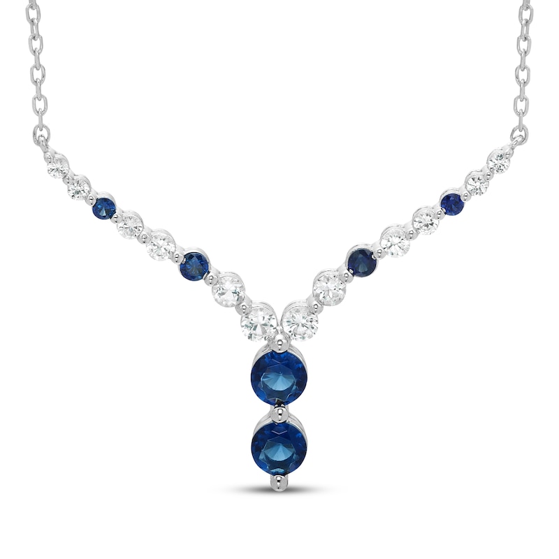 Main Image 1 of Our Story Together Blue & White Lab-Created Sapphire Chevron Necklace 10K White Gold 18&quot;