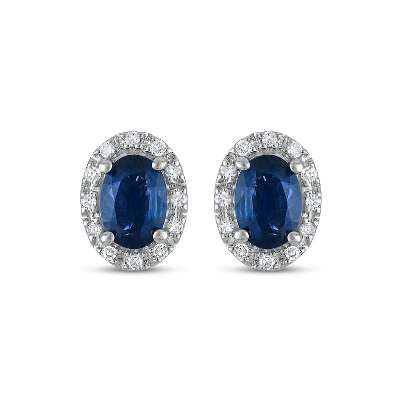 Main Image 2 of Oval-Cut Natural Blue Sapphire & Diamond Stud Earrings 1/10 ct tw 14K White Gold