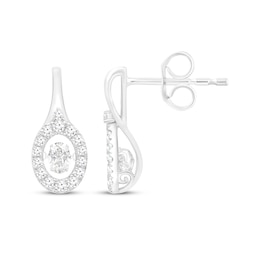 Unstoppable Love Oval-Cut Diamond Halo Drop Earrings 14K White Gold