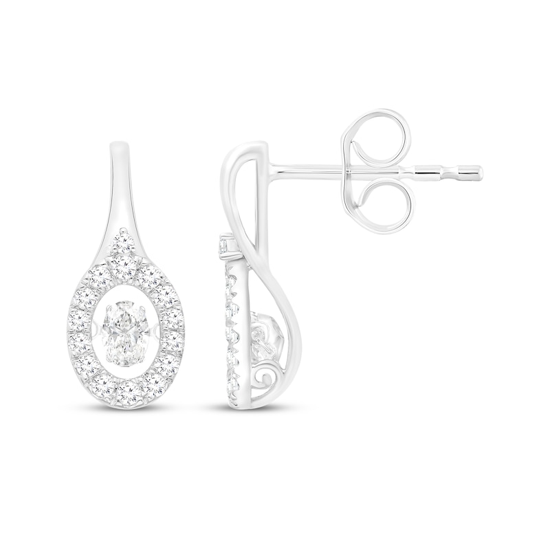 Main Image 1 of Unstoppable Love Oval-Cut Diamond Halo Drop Earrings 14K White Gold