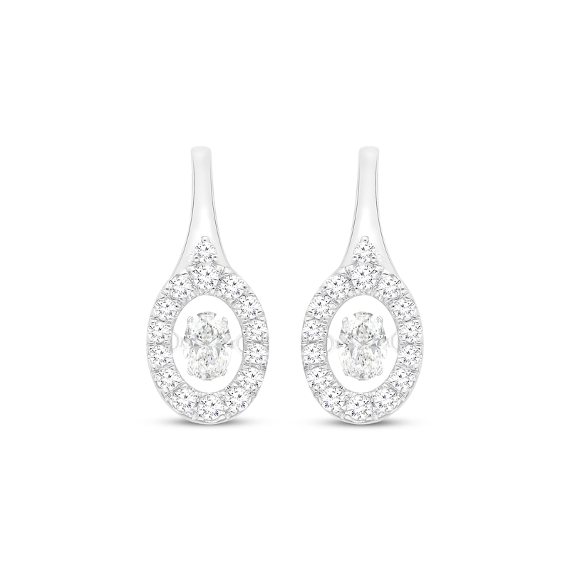 Main Image 2 of Unstoppable Love Oval-Cut Diamond Halo Drop Earrings 14K White Gold