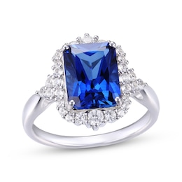 Radiant-Cut Blue Lab-Created Sapphire & White Lab-Created Sapphire Ring Sterling Silver