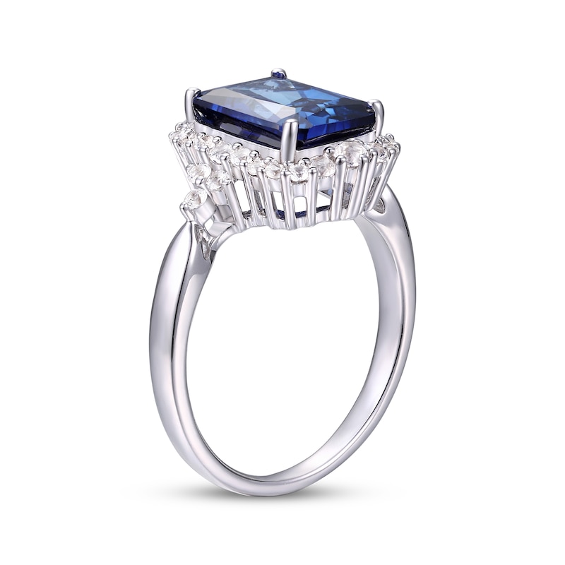 Main Image 2 of Radiant-Cut Blue Lab-Created Sapphire & White Lab-Created Sapphire Ring Sterling Silver