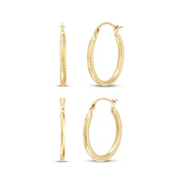 Polished & Rope Twist Hoop Earrings Gift Set 14K Yellow Gold