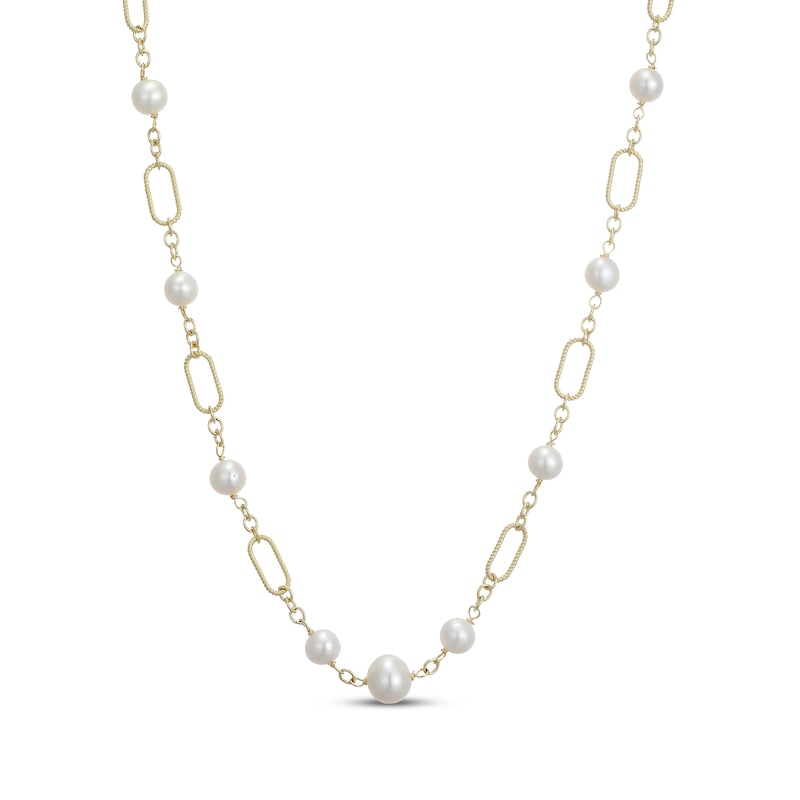 Main Image 1 of Cultured Pearl Link Necklace 18K Yellow Gold-Plated Sterling Silver 18&quot;