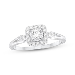 Round-Cut Diamond Cushion Halo Engagement Ring 1/4 ct tw 10K White Gold