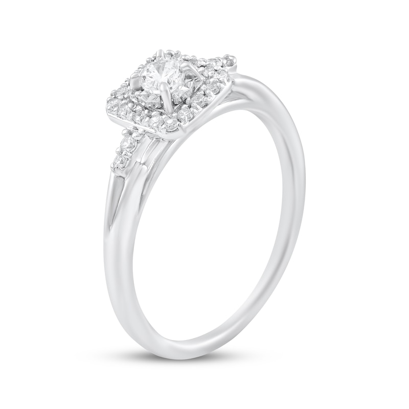 Main Image 2 of Round-Cut Diamond Cushion Halo Engagement Ring 1/4 ct tw 10K White Gold