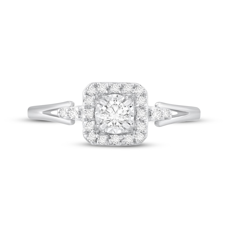 Main Image 3 of Round-Cut Diamond Cushion Halo Engagement Ring 1/4 ct tw 10K White Gold