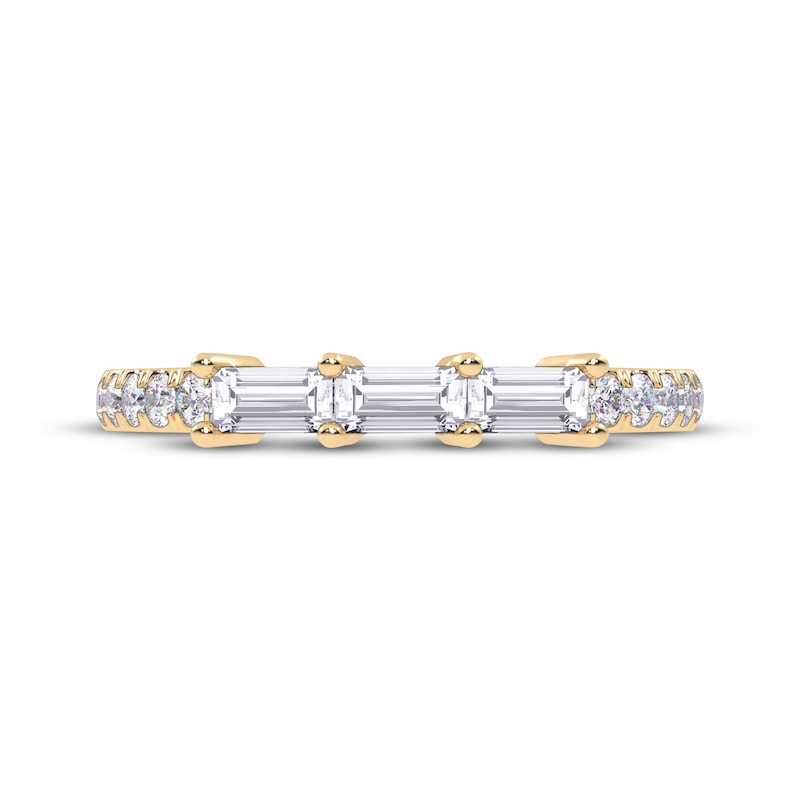 Main Image 3 of Baguette & Round-Cut Diamond Three-Stone Anniversary Ring 1/3 ct tw 14K Yellow Gold