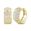 Thumbnail Image 1 of Men's Round & Baguette-Cut Diamond Chevron Huggie Hoop Earrings 1/2 ct tw 10K Yellow Gold