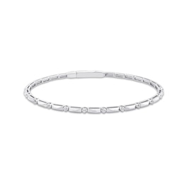 Diamond & Bar Link Flex Bangle Bracelet 1/5 ct tw Sterling Silver 7&quot;