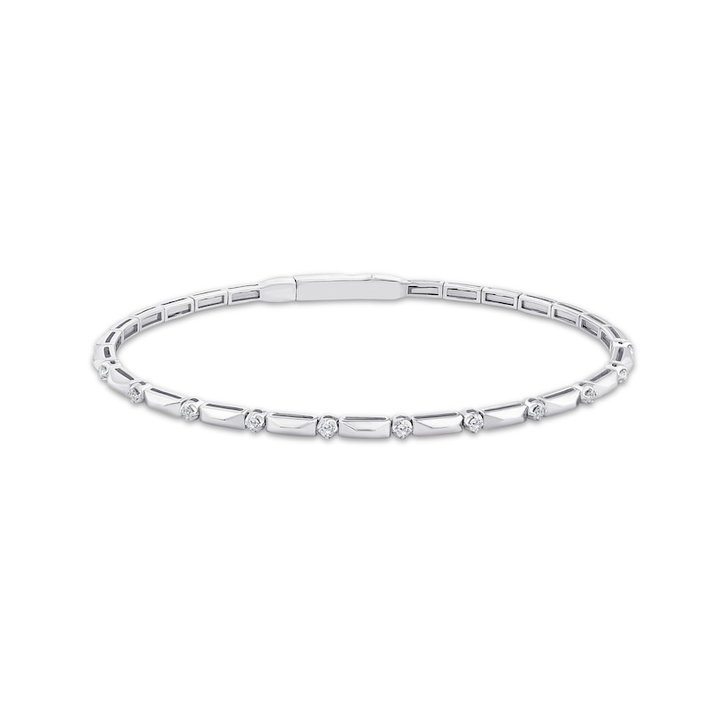 Main Image 1 of Diamond & Bar Link Flex Bangle Bracelet 1/5 ct tw Sterling Silver 7&quot;