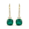 Thumbnail Image 2 of Cushion-Cut Lab-Created Emerald & White Lab-Created Sapphire Drop Earrings 18K Yellow Gold-Plated Sterling Silver