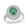 Thumbnail Image 1 of Oval-Cut Lab-Created Emerald & White Lab-Created Sapphire Triple Halo Ring Sterling Silver