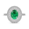 Thumbnail Image 3 of Oval-Cut Lab-Created Emerald & White Lab-Created Sapphire Triple Halo Ring Sterling Silver