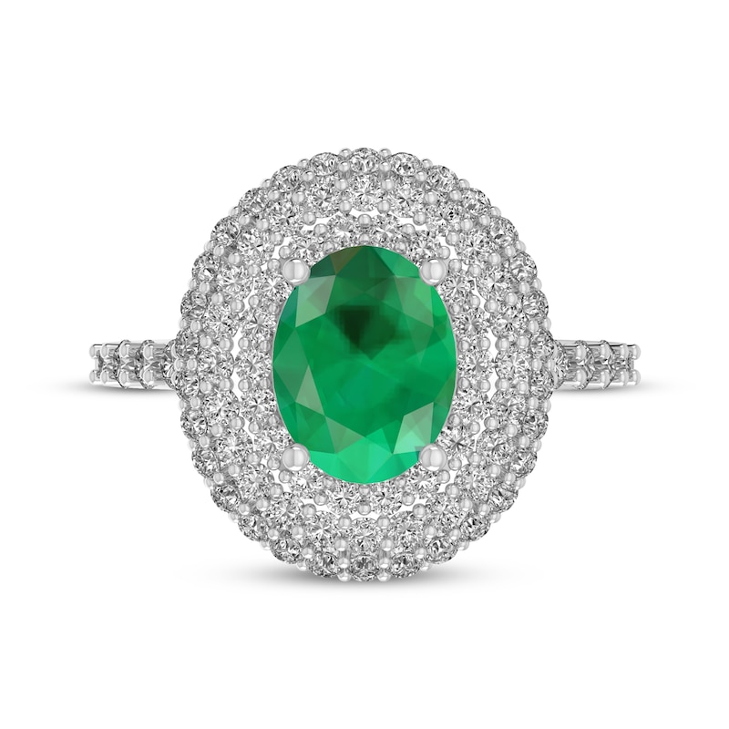 Main Image 3 of Oval-Cut Lab-Created Emerald & White Lab-Created Sapphire Triple Halo Ring Sterling Silver