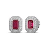 Thumbnail Image 1 of Men's Emerald-Cut Ruby & Diamond Frame Stud Earrings 1/5 ct tw 10K White Gold