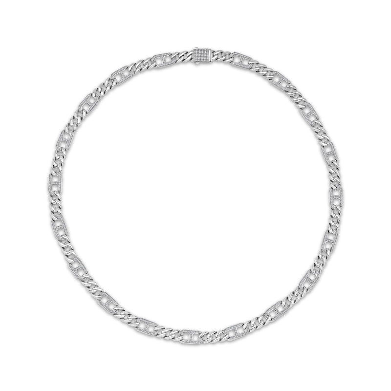 Main Image 1 of Men's Diamond Mariner & Cuban Curb Link Necklace 1-1/2 ct tw Sterling Silver 22&quot;