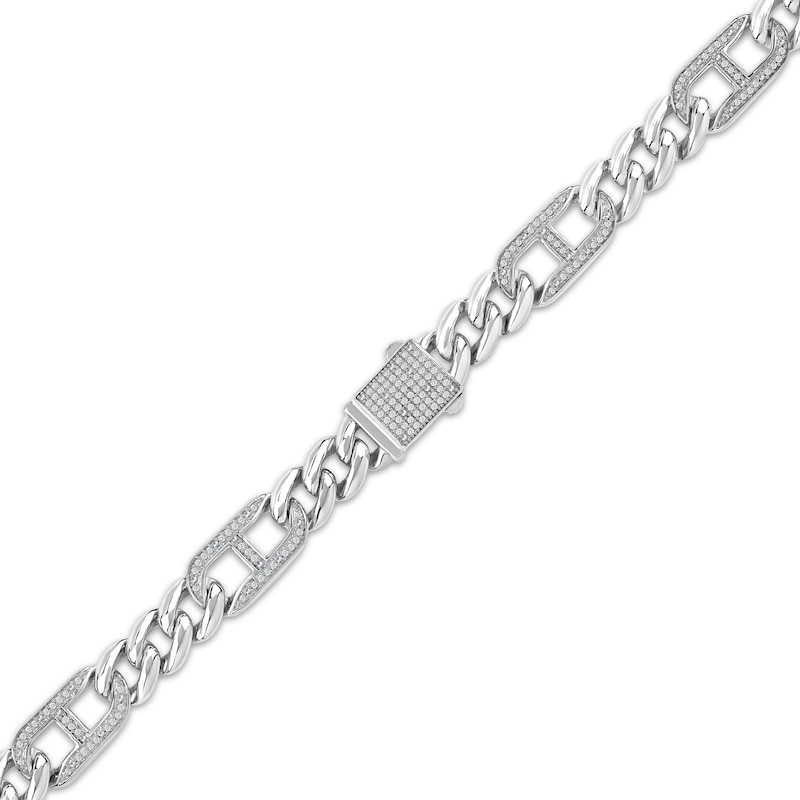 Main Image 2 of Men's Diamond Mariner & Cuban Curb Link Necklace 1-1/2 ct tw Sterling Silver 22&quot;