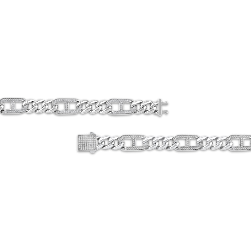 Main Image 3 of Men's Diamond Mariner & Cuban Curb Link Necklace 1-1/2 ct tw Sterling Silver 22&quot;